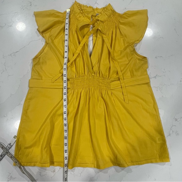 B & Lu Yellow Flutter Cap Sleeve Cotton Shirt with Smocked Detail and Ties 3XL - Picture 11 of 13